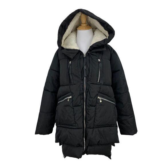 XUEYUGE Puffer Coat Womens S Small Water Resistant Nylon Faux Fur Hooded Parka - Picture 1 of 11